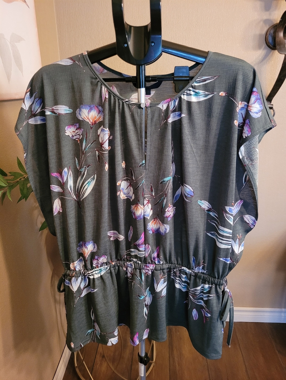 Rachel Roy Plus Floral Drawstring Peplum Top